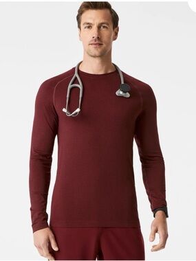 Figs under scrub Men's Long-Sleeve Crew Neck Shirt in Wine size XL